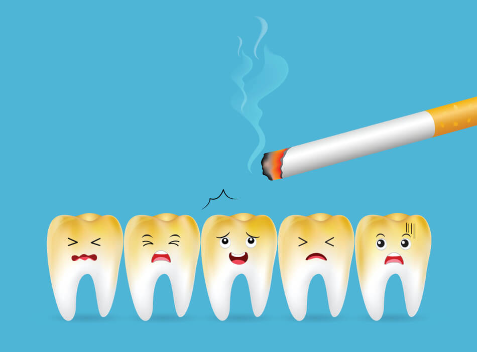 دخانیات به دلیل داشتن نیکوتین و قطران دندان‎‌های افراد را زرد و تیره میکند.